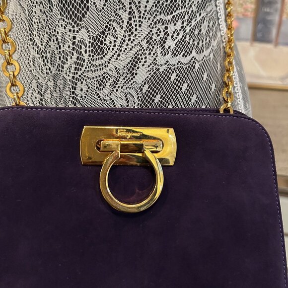 Iconic Vintage Suede Salvatore Ferragamo Princess Diana Clutch Bag Gancini Clasp - Picture 15 of 16